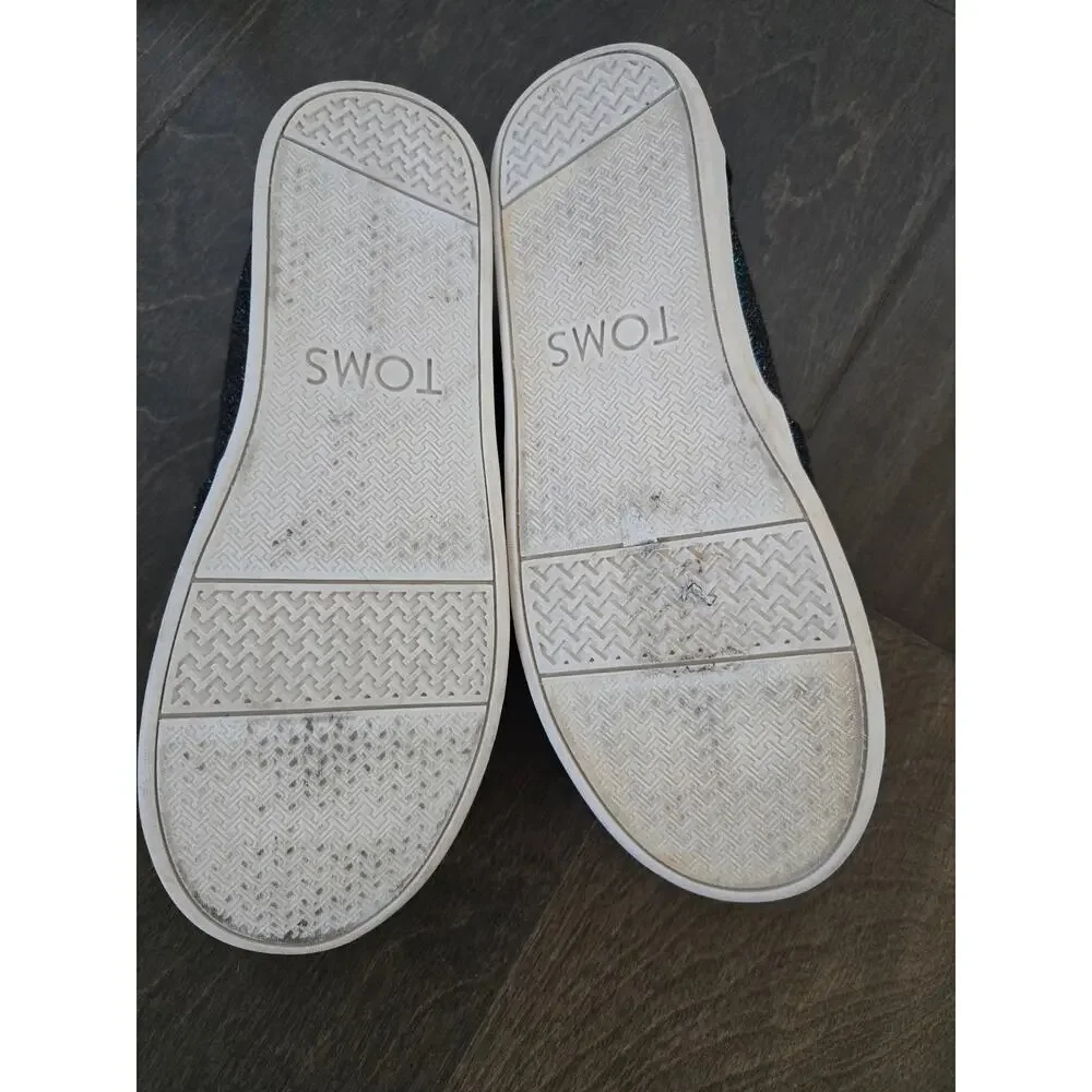TOMS Classics Metallic Velvet Flats Girls Black Size 2